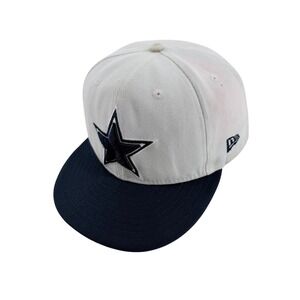 New Era 59FIFTY Hat Mens Size 8 Cream Navy Polyester Dallas Cowboys Fitted Cap